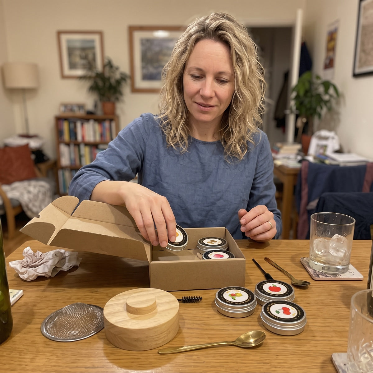 Hannah P. tidying the kit into its carton